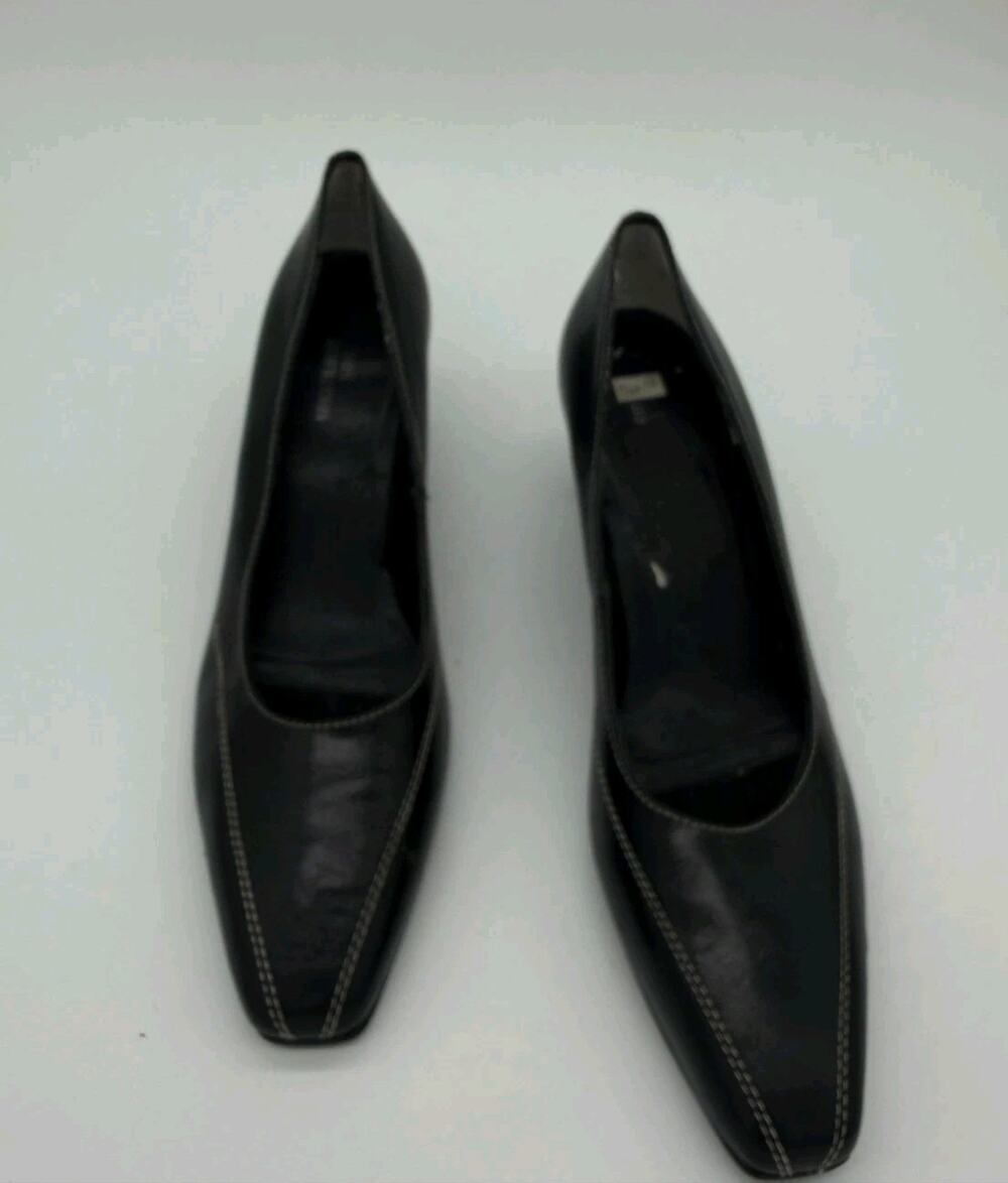Ros Hommerson Black Leather Slip On Pumps Heels Womens Size 9.5M